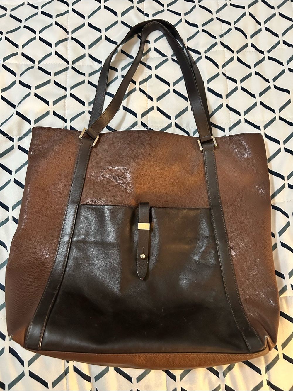Barbara Milano Two-Tone Brown Leather Tote Bag